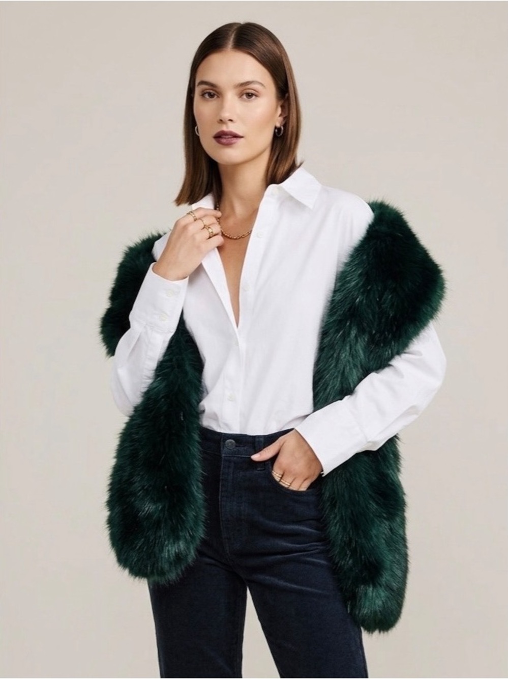 Long Soft Fluffy Warm Faux Fur Scarf Dark Green